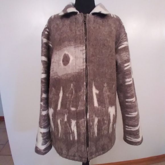 Alpaca Connection Wool Large Coat Jacket - Full Zip - Unique & Beautiful Print - Picture 2 of 16
